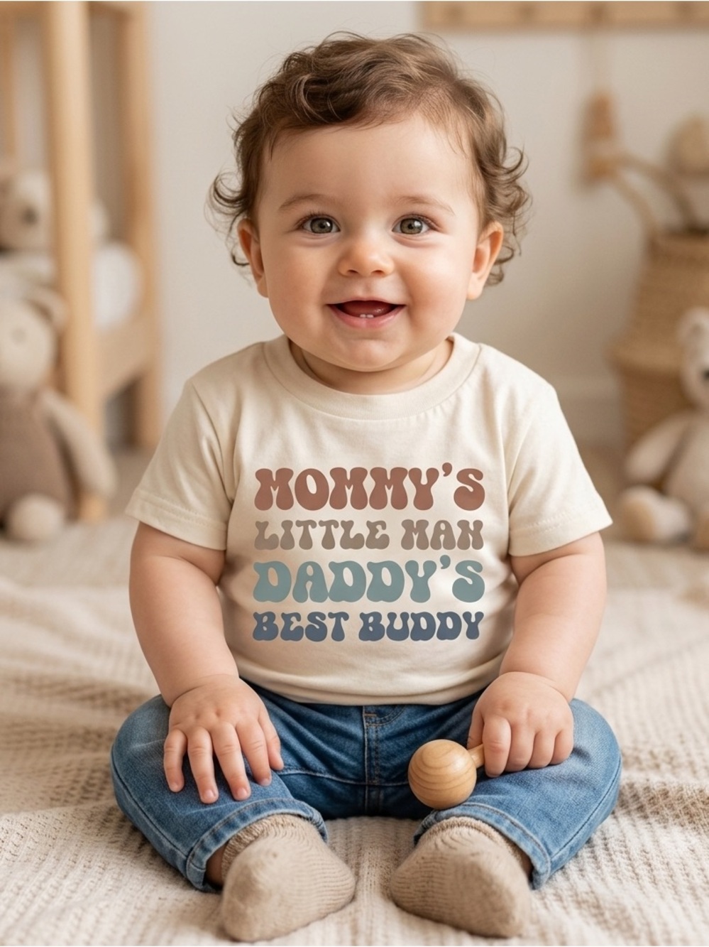 🎉(18-24m) Retro Style “Mommy’s Little Man, Daddy’s Best Buddy” Toddler Tee